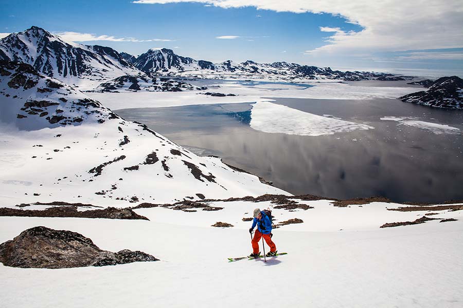 A skier, ski mountaineering, eastern Greenland